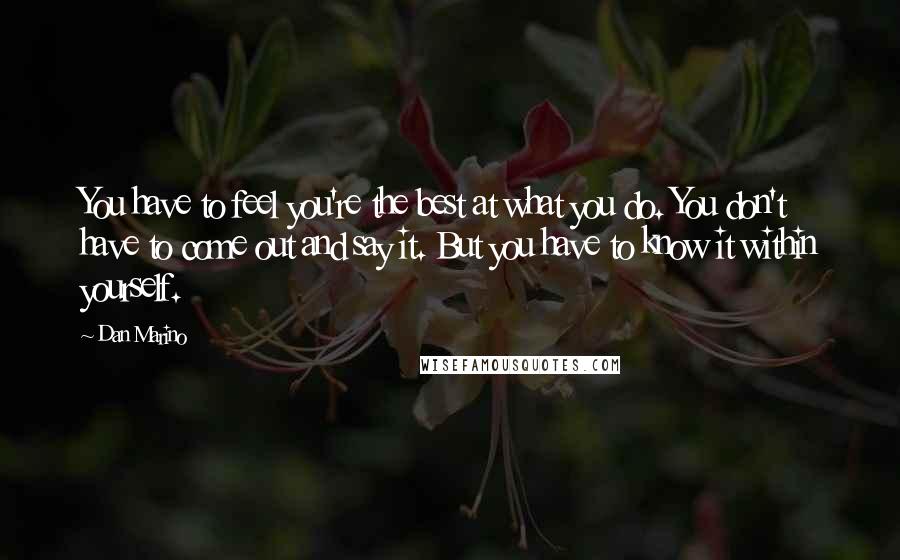 Dan Marino Quotes: You have to feel you're the best at what you do. You don't have to come out and say it. But you have to know it within yourself.