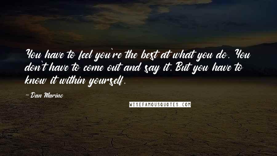 Dan Marino Quotes: You have to feel you're the best at what you do. You don't have to come out and say it. But you have to know it within yourself.