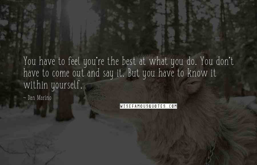 Dan Marino Quotes: You have to feel you're the best at what you do. You don't have to come out and say it. But you have to know it within yourself.