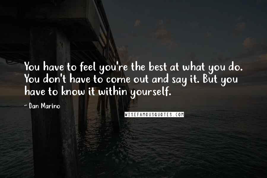 Dan Marino Quotes: You have to feel you're the best at what you do. You don't have to come out and say it. But you have to know it within yourself.