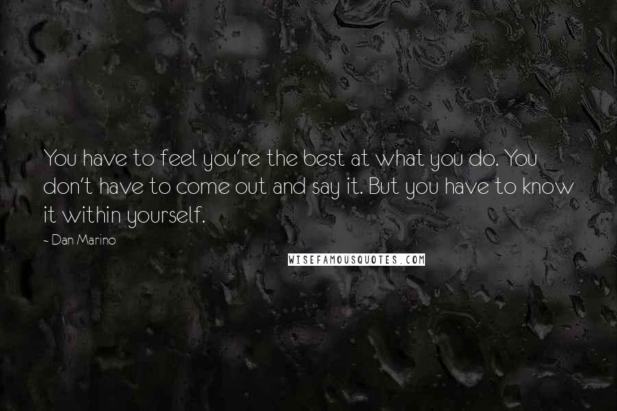 Dan Marino Quotes: You have to feel you're the best at what you do. You don't have to come out and say it. But you have to know it within yourself.