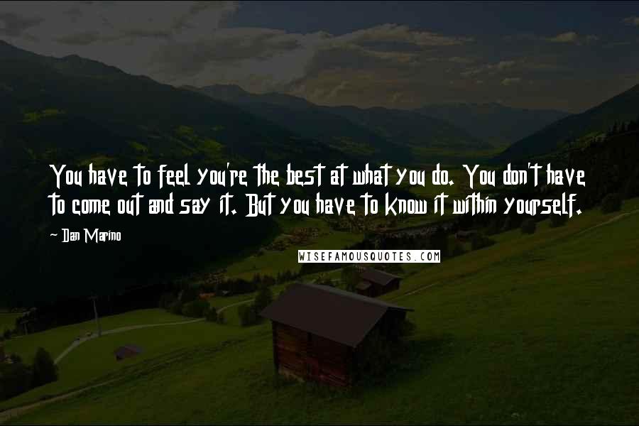 Dan Marino Quotes: You have to feel you're the best at what you do. You don't have to come out and say it. But you have to know it within yourself.