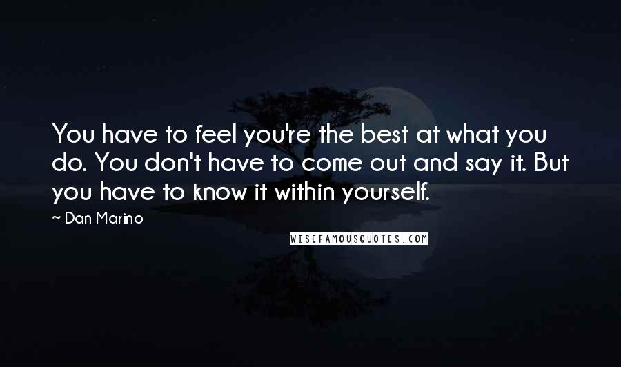 Dan Marino Quotes: You have to feel you're the best at what you do. You don't have to come out and say it. But you have to know it within yourself.