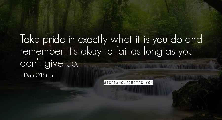 Dan O'Brien Quotes: Take pride in exactly what it is you do and remember it's okay to fail as long as you don't give up.