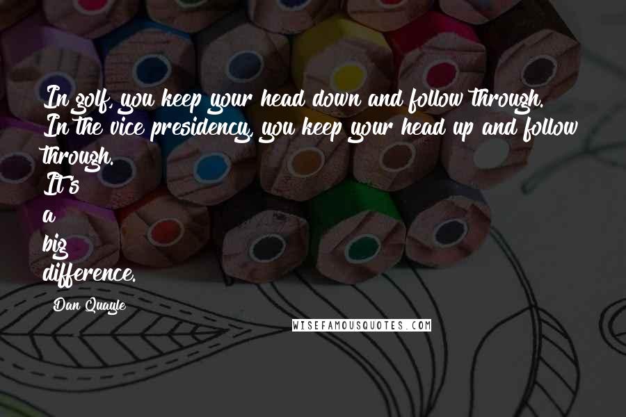 Dan Quayle Quotes: In golf, you keep your head down and follow through. In the vice presidency, you keep your head up and follow through. It's a big difference.