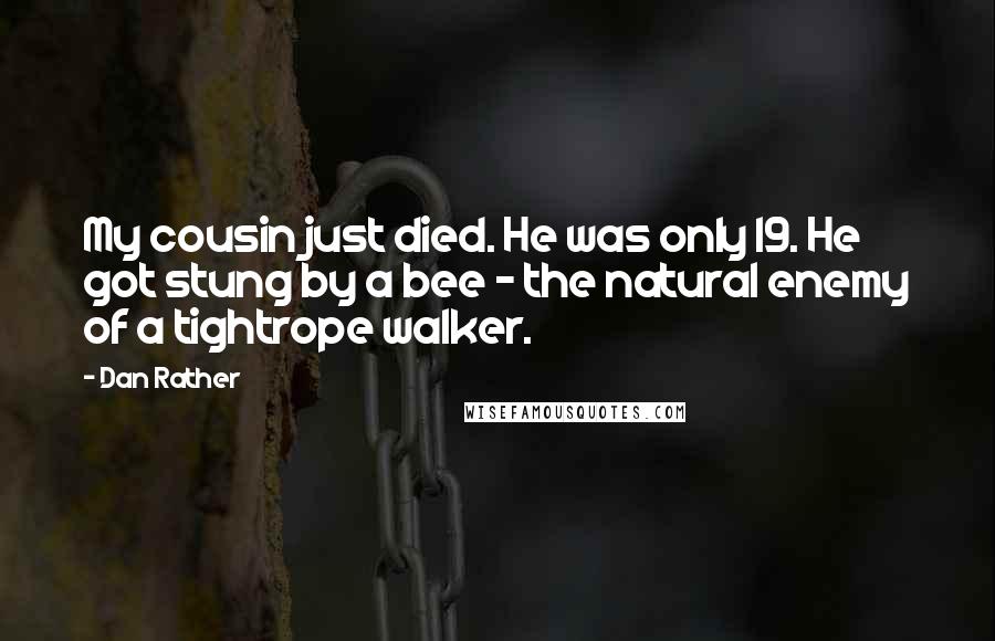 Dan Rather Quotes: My cousin just died. He was only 19. He got stung by a bee - the natural enemy of a tightrope walker.