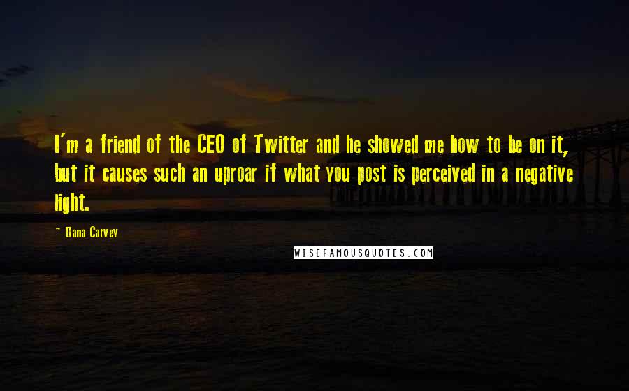 Dana Carvey Quotes: I'm a friend of the CEO of Twitter and he showed me how to be on it, but it causes such an uproar if what you post is perceived in a negative light.