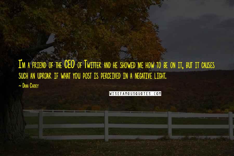 Dana Carvey Quotes: I'm a friend of the CEO of Twitter and he showed me how to be on it, but it causes such an uproar if what you post is perceived in a negative light.