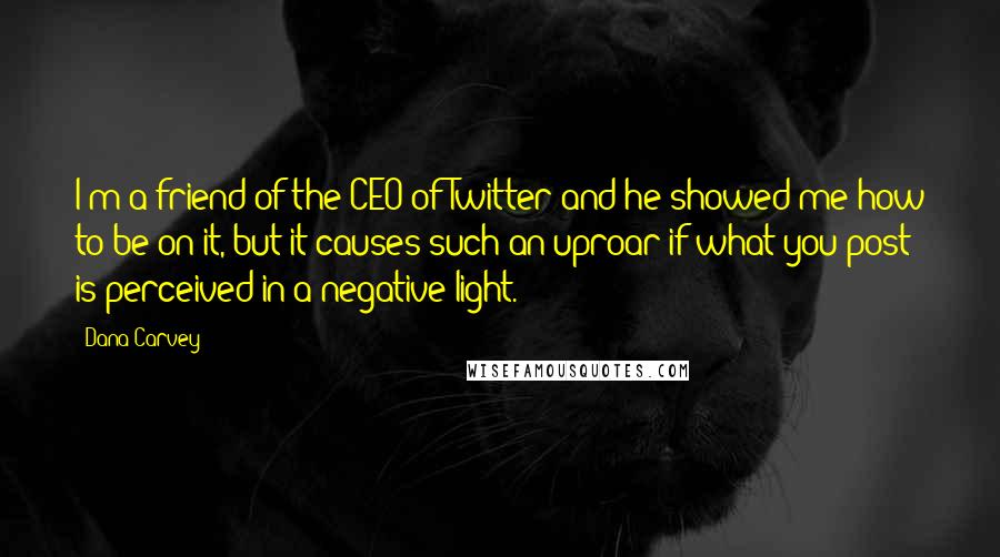 Dana Carvey Quotes: I'm a friend of the CEO of Twitter and he showed me how to be on it, but it causes such an uproar if what you post is perceived in a negative light.