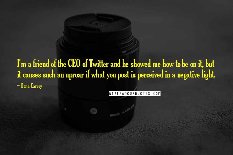 Dana Carvey Quotes: I'm a friend of the CEO of Twitter and he showed me how to be on it, but it causes such an uproar if what you post is perceived in a negative light.