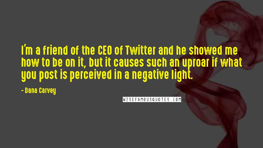 Dana Carvey Quotes: I'm a friend of the CEO of Twitter and he showed me how to be on it, but it causes such an uproar if what you post is perceived in a negative light.