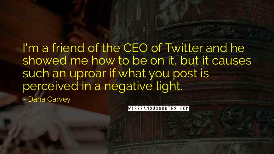 Dana Carvey Quotes: I'm a friend of the CEO of Twitter and he showed me how to be on it, but it causes such an uproar if what you post is perceived in a negative light.