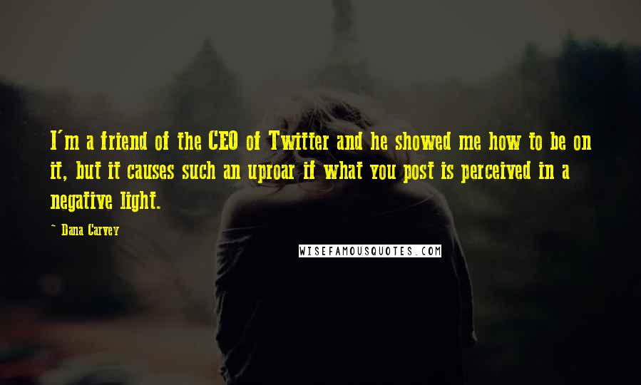 Dana Carvey Quotes: I'm a friend of the CEO of Twitter and he showed me how to be on it, but it causes such an uproar if what you post is perceived in a negative light.