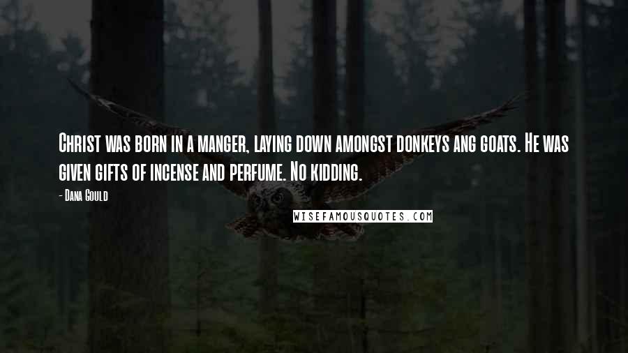 Dana Gould Quotes: Christ was born in a manger, laying down amongst donkeys ang goats. He was given gifts of incense and perfume. No kidding.