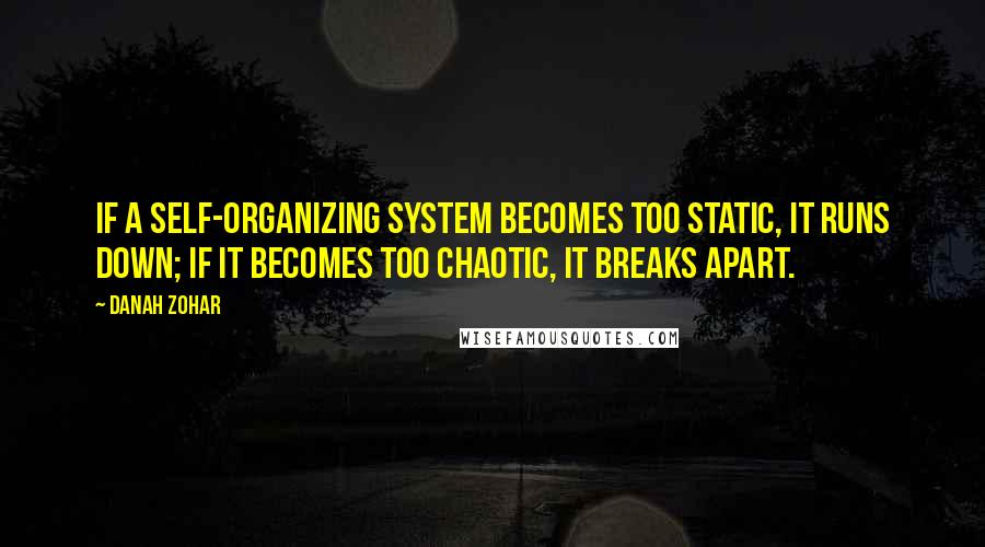 Danah Zohar Quotes: If a self-organizing system becomes too static, it runs down; if it becomes too chaotic, it breaks apart.