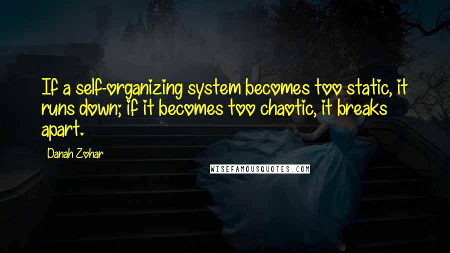 Danah Zohar Quotes: If a self-organizing system becomes too static, it runs down; if it becomes too chaotic, it breaks apart.