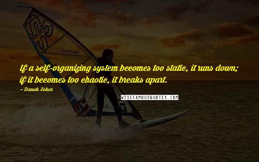 Danah Zohar Quotes: If a self-organizing system becomes too static, it runs down; if it becomes too chaotic, it breaks apart.