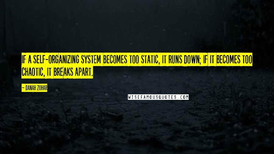 Danah Zohar Quotes: If a self-organizing system becomes too static, it runs down; if it becomes too chaotic, it breaks apart.