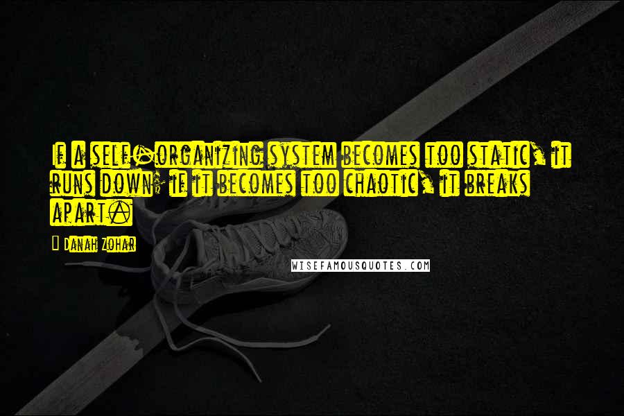 Danah Zohar Quotes: If a self-organizing system becomes too static, it runs down; if it becomes too chaotic, it breaks apart.