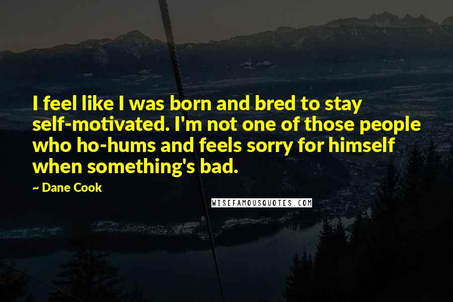 Dane Cook Quotes: I feel like I was born and bred to stay self-motivated. I'm not one of those people who ho-hums and feels sorry for himself when something's bad.