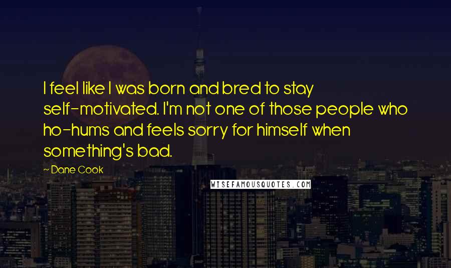 Dane Cook Quotes: I feel like I was born and bred to stay self-motivated. I'm not one of those people who ho-hums and feels sorry for himself when something's bad.