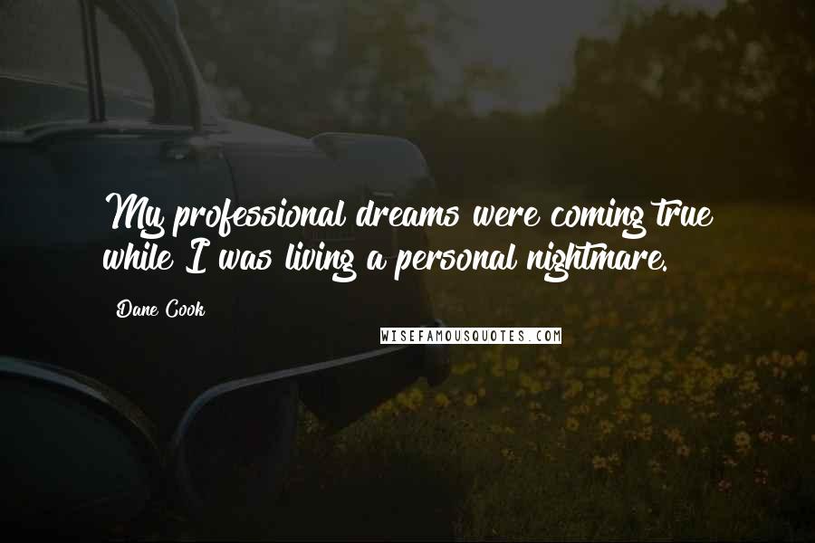 Dane Cook Quotes: My professional dreams were coming true while I was living a personal nightmare.