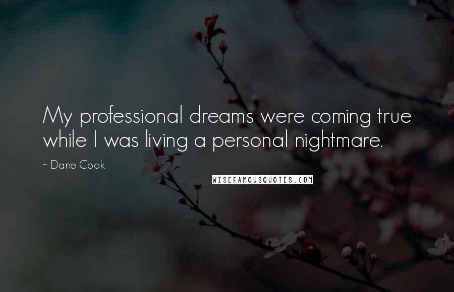 Dane Cook Quotes: My professional dreams were coming true while I was living a personal nightmare.