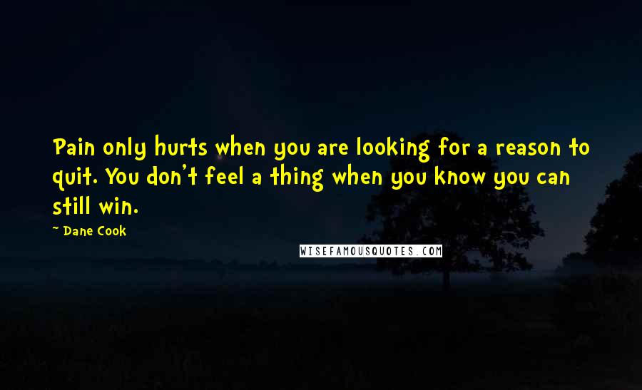 Dane Cook Quotes: Pain only hurts when you are looking for a reason to quit. You don't feel a thing when you know you can still win.
