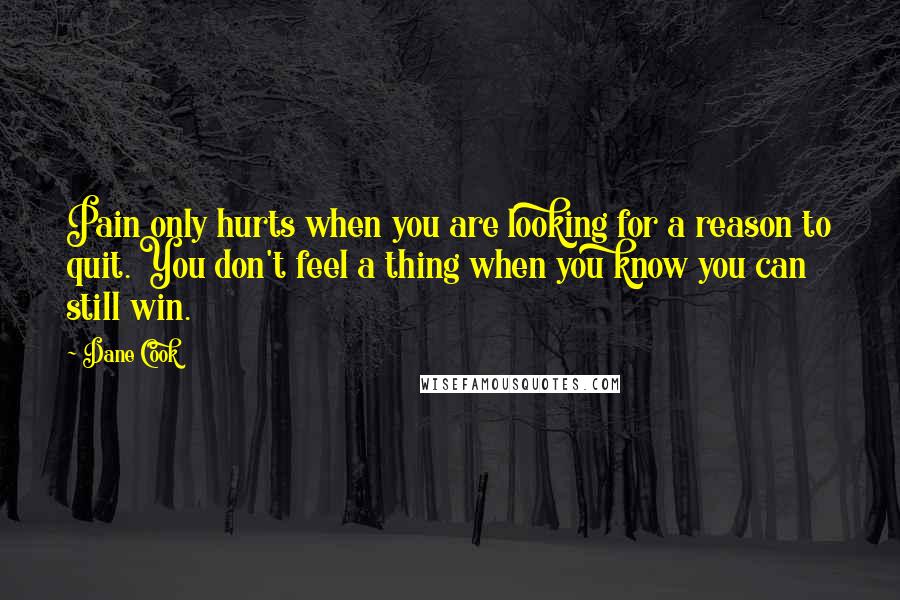 Dane Cook Quotes: Pain only hurts when you are looking for a reason to quit. You don't feel a thing when you know you can still win.