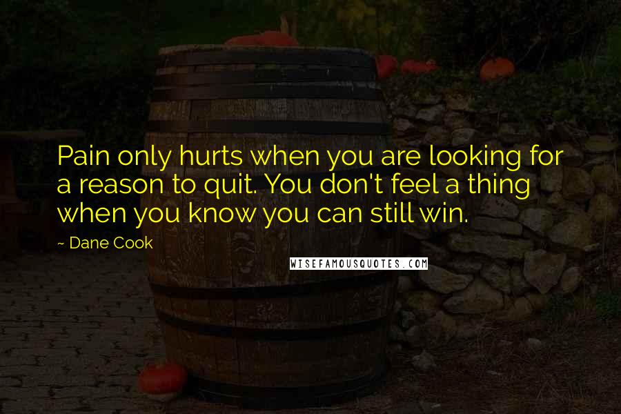 Dane Cook Quotes: Pain only hurts when you are looking for a reason to quit. You don't feel a thing when you know you can still win.