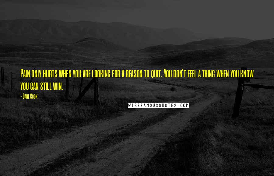 Dane Cook Quotes: Pain only hurts when you are looking for a reason to quit. You don't feel a thing when you know you can still win.