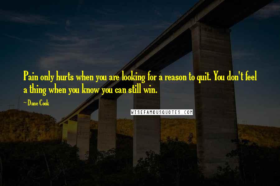 Dane Cook Quotes: Pain only hurts when you are looking for a reason to quit. You don't feel a thing when you know you can still win.