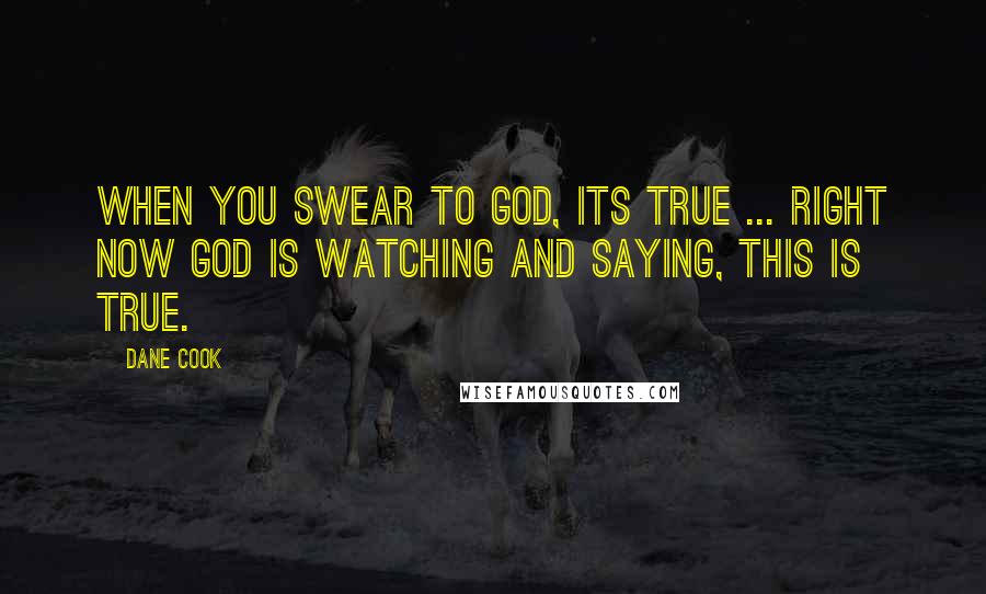 Dane Cook Quotes: When you swear to God, its true ... right now God is watching and saying, this is true.