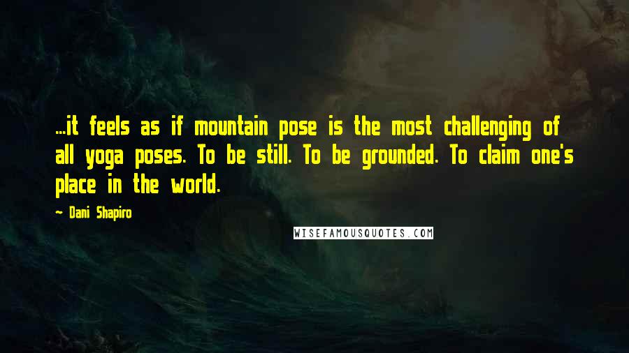 Dani Shapiro Quotes: ...it feels as if mountain pose is the most challenging of all yoga poses. To be still. To be grounded. To claim one's place in the world.
