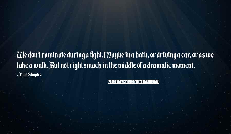 Dani Shapiro Quotes: We don't ruminate during a fight. Maybe in a bath, or driving a car, or as we take a walk. But not right smack in the middle of a dramatic moment.