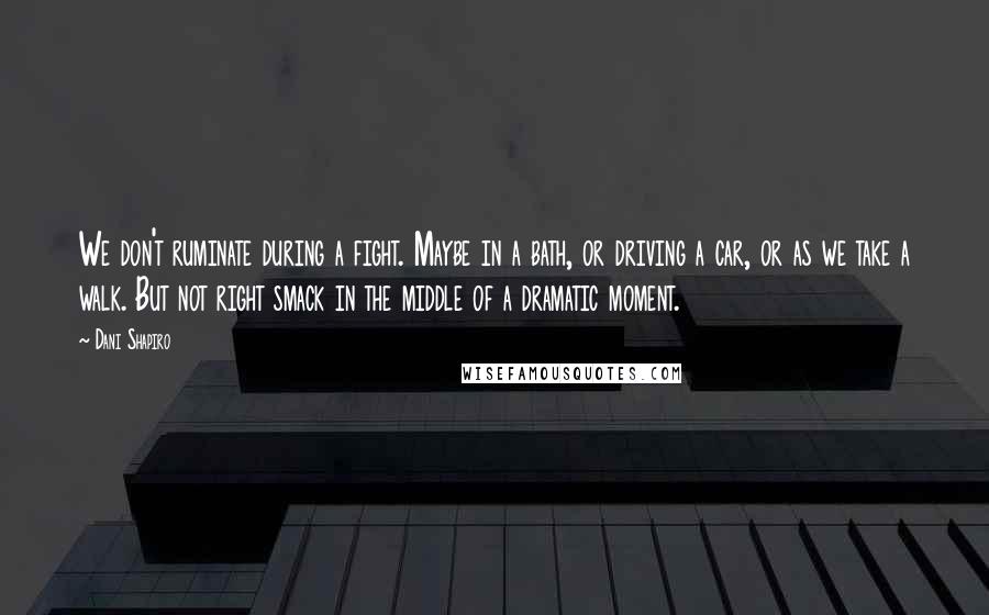 Dani Shapiro Quotes: We don't ruminate during a fight. Maybe in a bath, or driving a car, or as we take a walk. But not right smack in the middle of a dramatic moment.