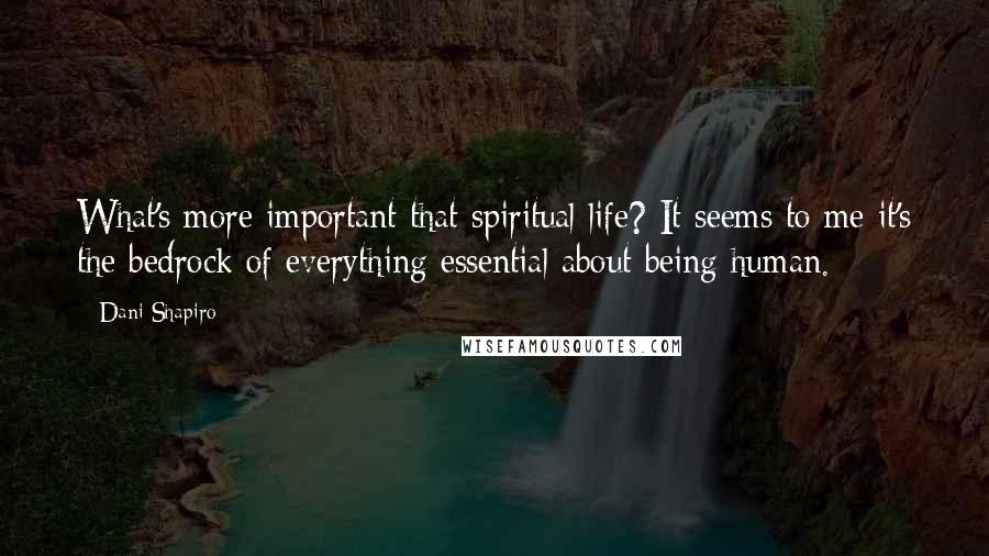 Dani Shapiro Quotes: What's more important that spiritual life? It seems to me it's the bedrock of everything essential about being human.