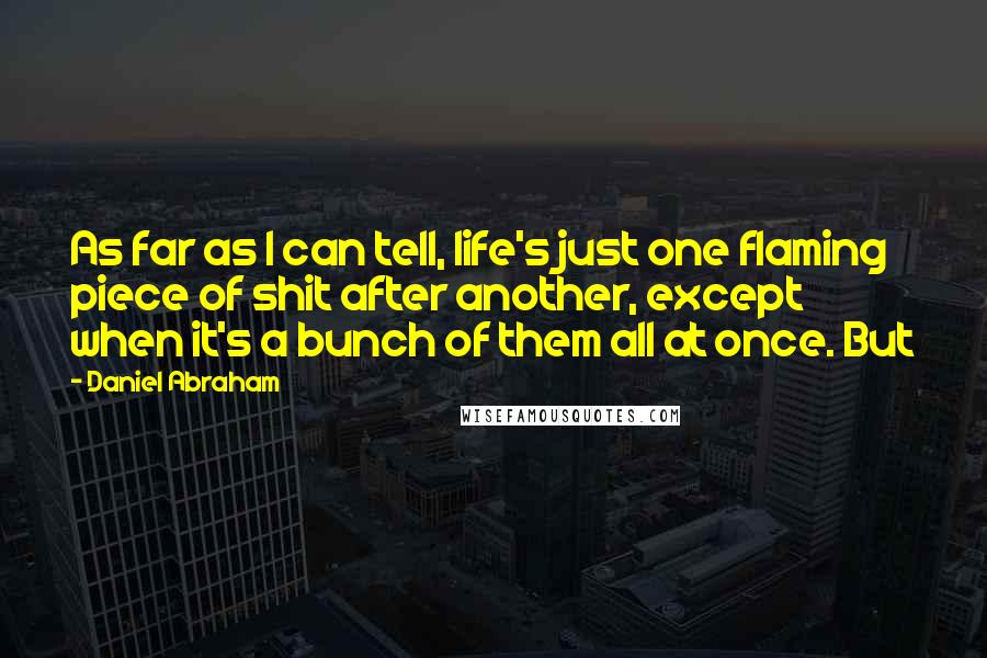 Daniel Abraham Quotes: As far as I can tell, life's just one flaming piece of shit after another, except when it's a bunch of them all at once. But