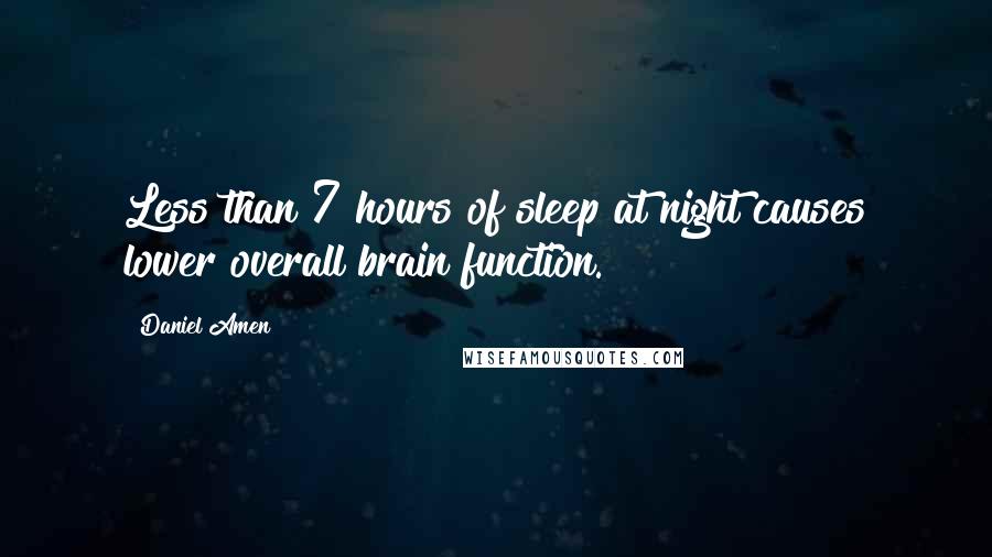 Daniel Amen Quotes: Less than 7 hours of sleep at night causes lower overall brain function.