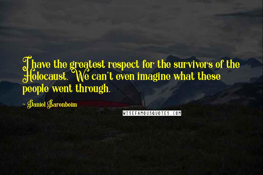 Daniel Barenboim Quotes: I have the greatest respect for the survivors of the Holocaust. We can't even imagine what these people went through.