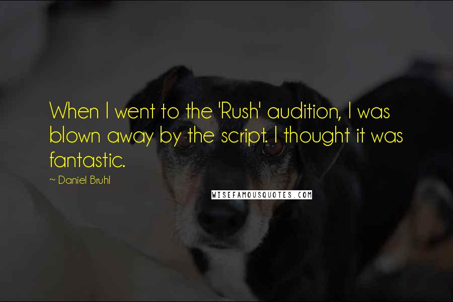 Daniel Bruhl Quotes: When I went to the 'Rush' audition, I was blown away by the script. I thought it was fantastic.