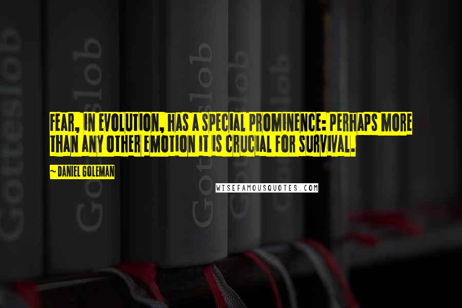 Daniel Goleman Quotes: Fear, in evolution, has a special prominence: perhaps more than any other emotion it is crucial for survival.