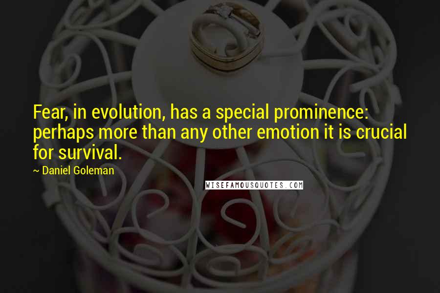 Daniel Goleman Quotes: Fear, in evolution, has a special prominence: perhaps more than any other emotion it is crucial for survival.