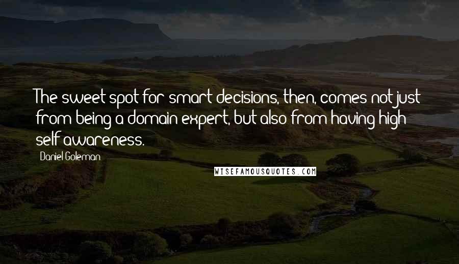 Daniel Goleman Quotes: The sweet spot for smart decisions, then, comes not just from being a domain expert, but also from having high self-awareness.