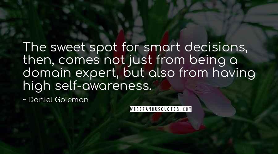 Daniel Goleman Quotes: The sweet spot for smart decisions, then, comes not just from being a domain expert, but also from having high self-awareness.