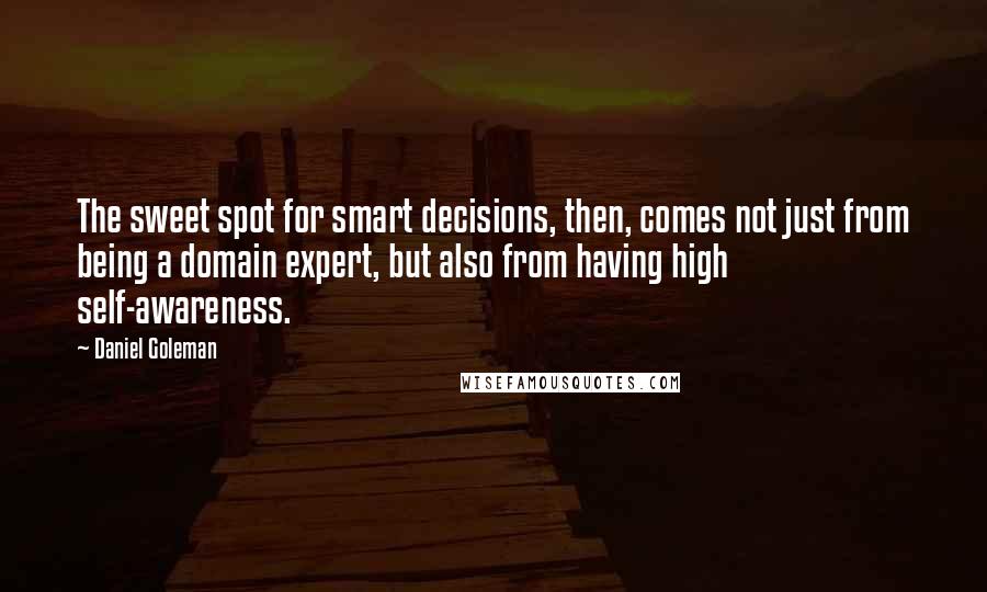 Daniel Goleman Quotes: The sweet spot for smart decisions, then, comes not just from being a domain expert, but also from having high self-awareness.