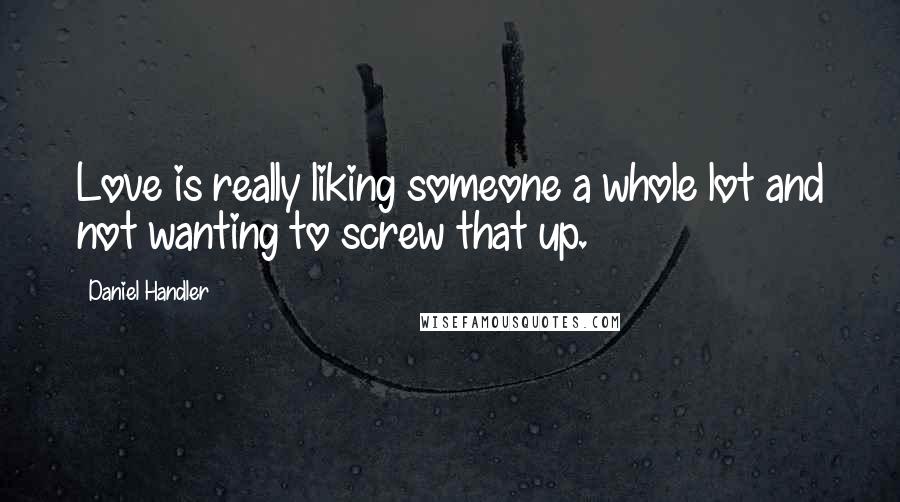 Daniel Handler Quotes: Love is really liking someone a whole lot and not wanting to screw that up.