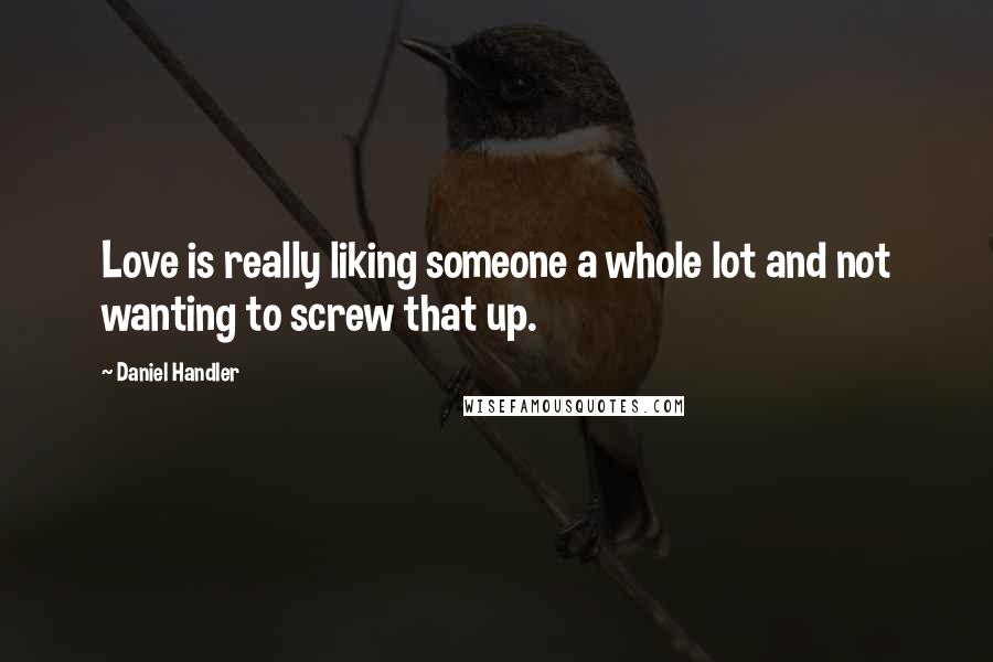 Daniel Handler Quotes: Love is really liking someone a whole lot and not wanting to screw that up.