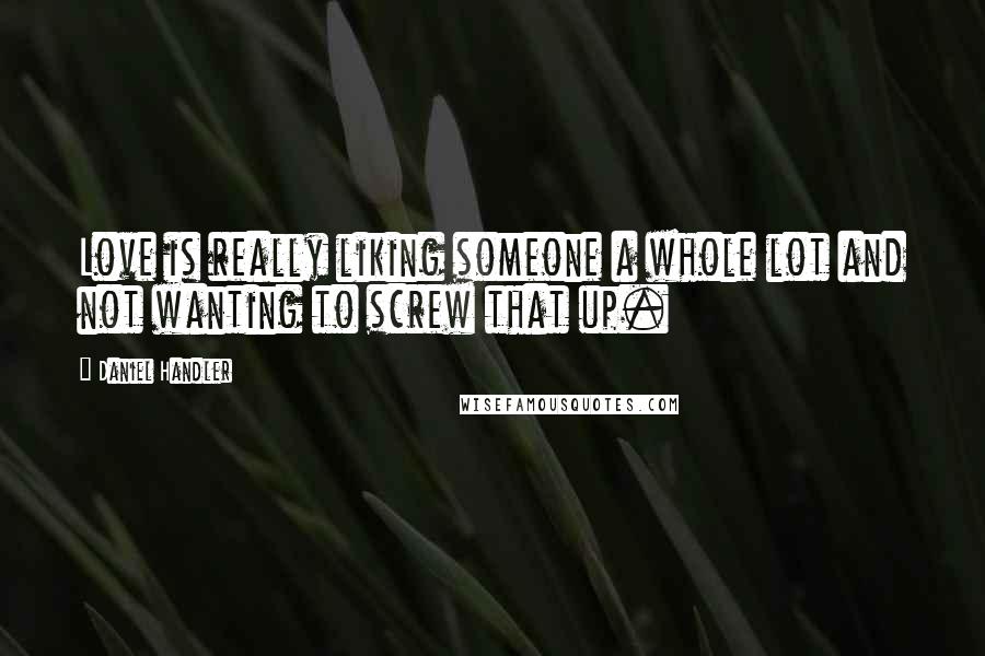Daniel Handler Quotes: Love is really liking someone a whole lot and not wanting to screw that up.