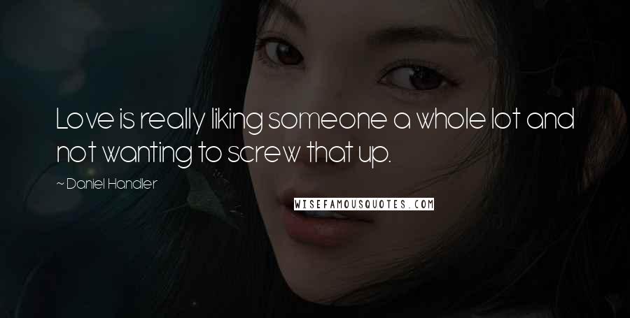 Daniel Handler Quotes: Love is really liking someone a whole lot and not wanting to screw that up.